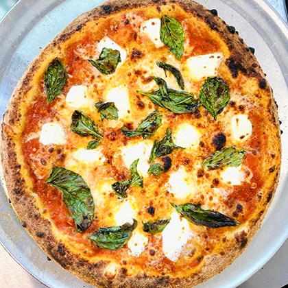 A Margarita pizza from Pueblo Pizza at Eddie's Food & Drink in San Luis, AZ